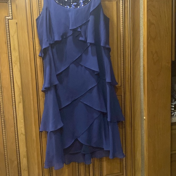 Bellisima Fashion Navy Blue Embellished Tiered Sleeveless Dress Size 14 - Picture 3 of 7